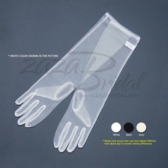15.5″ Long Gorgeous Sheer Gloves Slip-on Below-the-Elbow Length 8BL - Picture 1 of 3